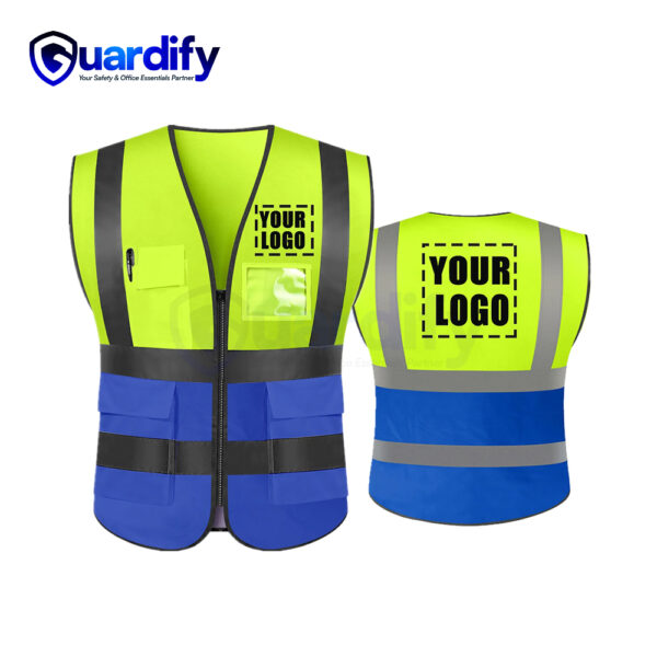 Yellow & Blue Mesh Safety Vest with Multiple Pockets