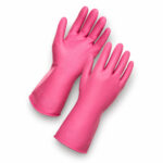 Pink Household Latex Rubber Gloves | Flock-Lined Cleaning Gloves with Textured Grip